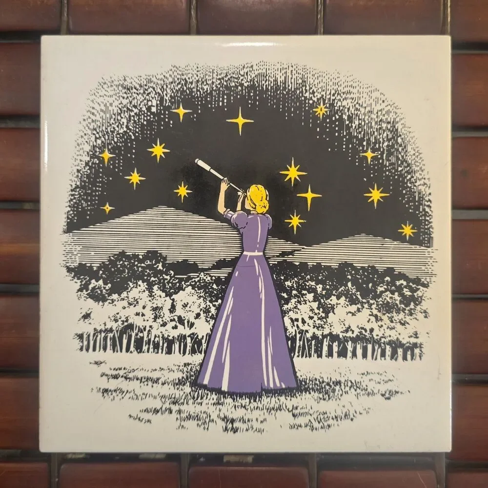 Woman Astronomer w/ Telescope Ceramic Tile Trivet 6